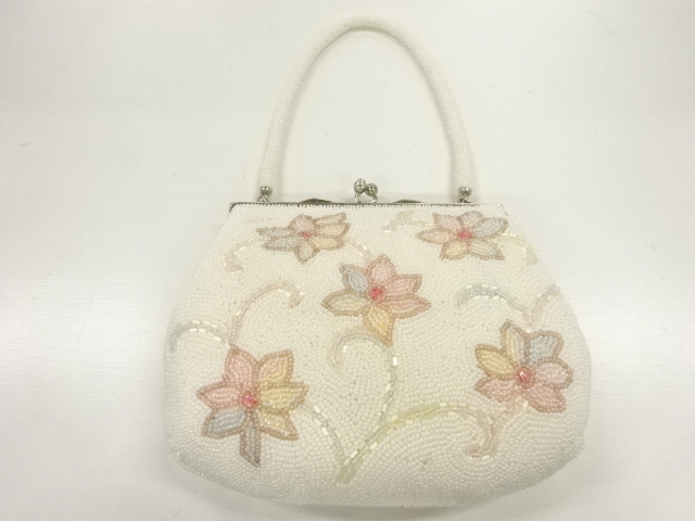 JAPANESE KIMONO / ANTIQUE BEADED FLORAL PATTERN BAG